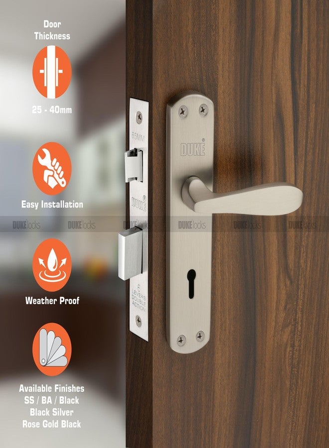 دوق طقم قفل نقر ديوك من الفولاذ المقاوم للصدأ غير اللامع | مقاوم للصدأ والتآكل، مزود بمقبضين بطول 175 مم، وقفل نقر نحاسي، و3 مفاتيح مطلية بالكروم، ومسامير ومحور للأبواب الرئيسية والغرف - Image 2